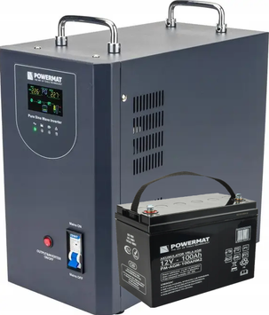 ДБЖ Powermat 2000ВА 1600Вт чиста синусоїда + акумулятор Powermat 12В 100Ач (Польща) PM1216+ фото